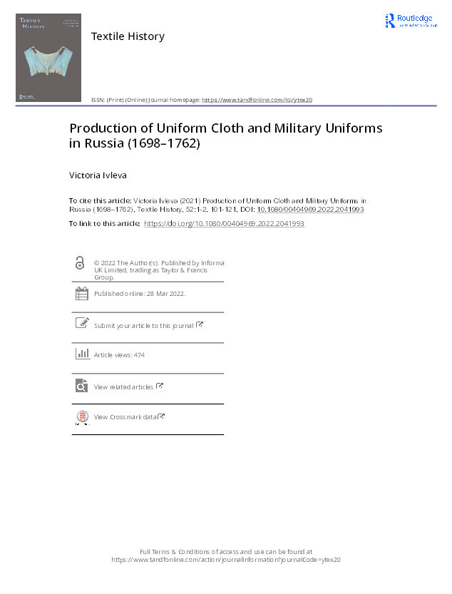 Production of Uniform Cloth and Military Uniforms in Russia (1698–1762) Thumbnail