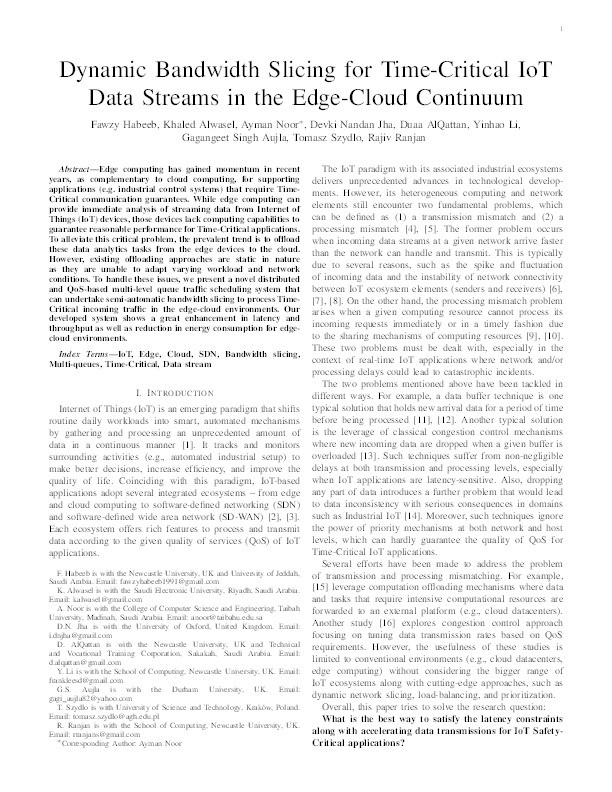 Dynamic Bandwidth Slicing for Time-Critical IoT Data Streams in the Edge-Cloud Continuum Thumbnail