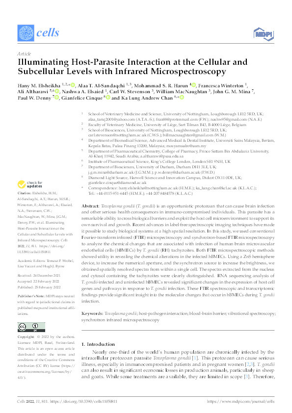 Illuminating Host-Parasite Interaction at the Cellular and Subcellular Levels with Infrared Microspectroscopy Thumbnail