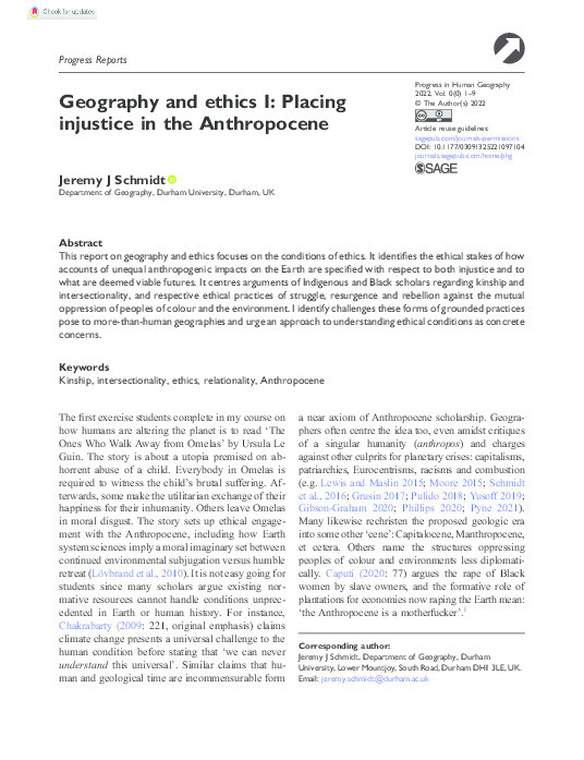 Geography and Ethics I: Placing Injustice in the Anthropocene Thumbnail