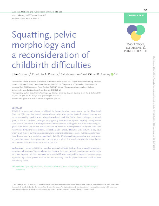 Squatting, Pelvic Morphology, and a Reconsideration of Childbirth Difficulties Thumbnail