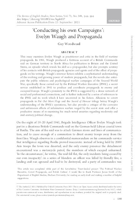 ‘Conducting his own Campaigns’: Evelyn Waugh and Propaganda Thumbnail