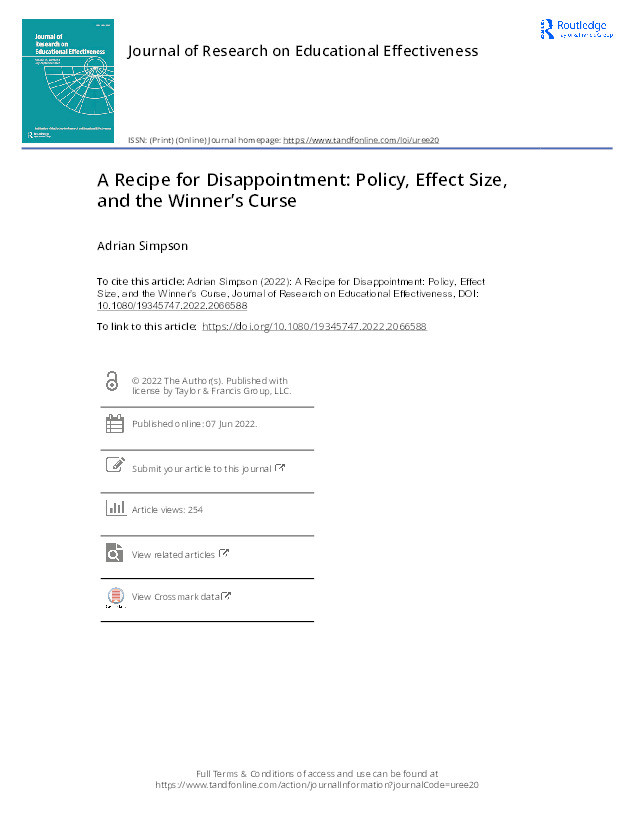 A recipe for disappointment: policy, effect size and the winner’s curse Thumbnail