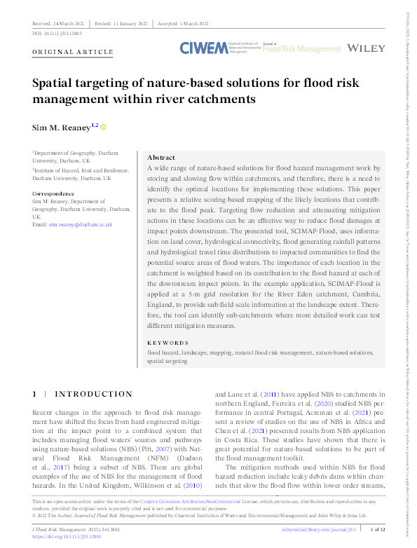 Spatial targeting of nature‐based solutions for flood risk management within river catchments Thumbnail