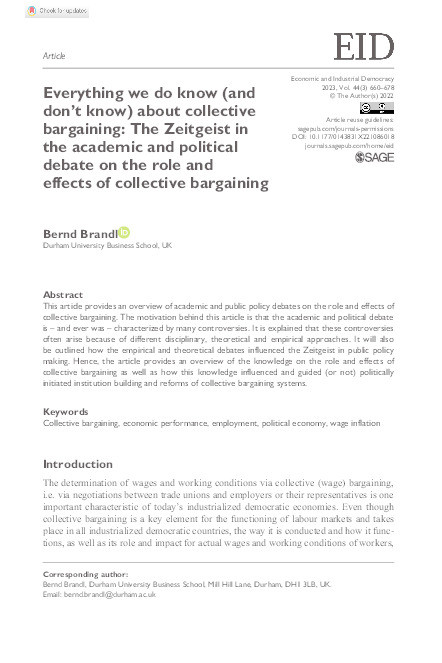Everything We Do Know (and Don’t Know) About Collective Bargaining: The Zeitgeist in the Academic and Political Debate on the Role and Effects of Collective Bargaining Thumbnail