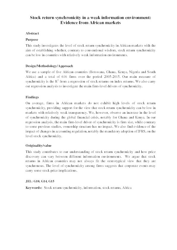 Stock return synchronicity in a weak information environment: Evidence from African markets Thumbnail