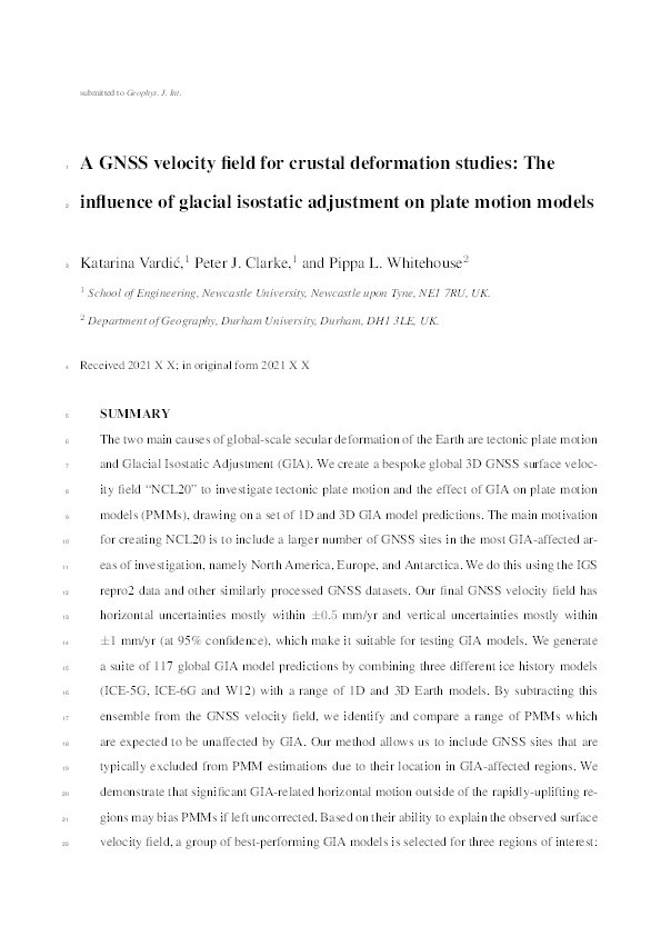 A GNSS velocity field for crustal deformation studies: The influence of glacial isostatic adjustment on plate motion models Thumbnail