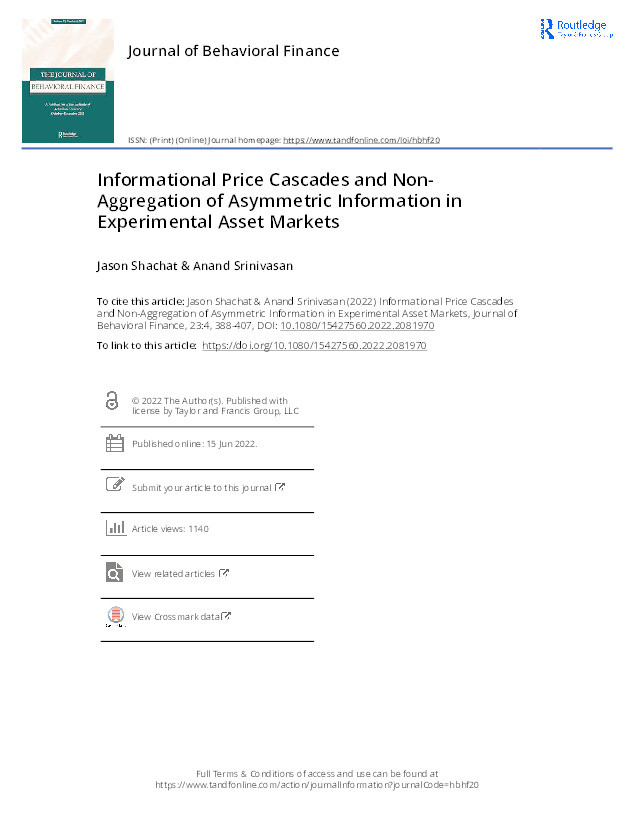 Informational price cascades and non-aggregation of asymmetric information in experimental asset markets Thumbnail