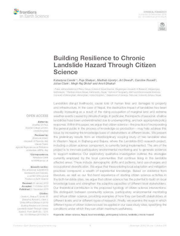 Building Resilience to Chronic Landslide Hazard Through Citizen Science Thumbnail
