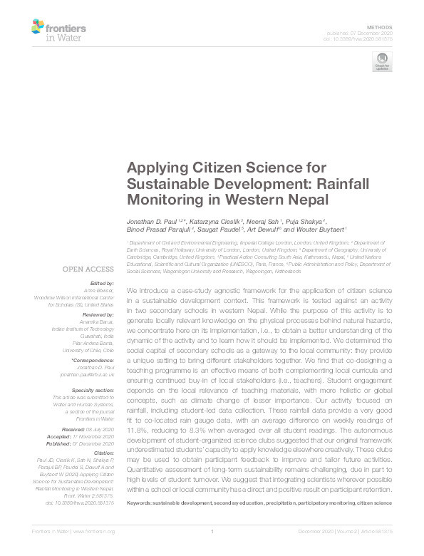 Applying Citizen Science for Sustainable Development: Rainfall Monitoring in Western Nepal Thumbnail