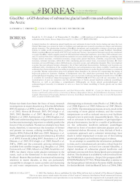 GlaciDat – a GIS database of submarine glacial landforms and sediments in the Arctic Thumbnail