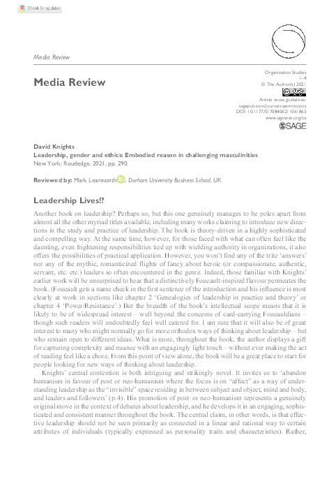 Media Review: Leadership, gender and ethics: Embodied reason in challenging masculinities Thumbnail