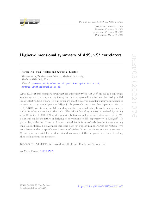 Higher-dimensional symmetry of AdS2×S2 correlators Thumbnail
