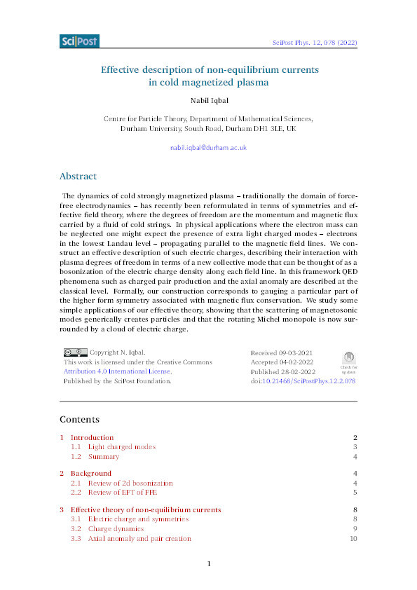 Effective description of non-equilibrium currents in cold magnetized plasma Thumbnail