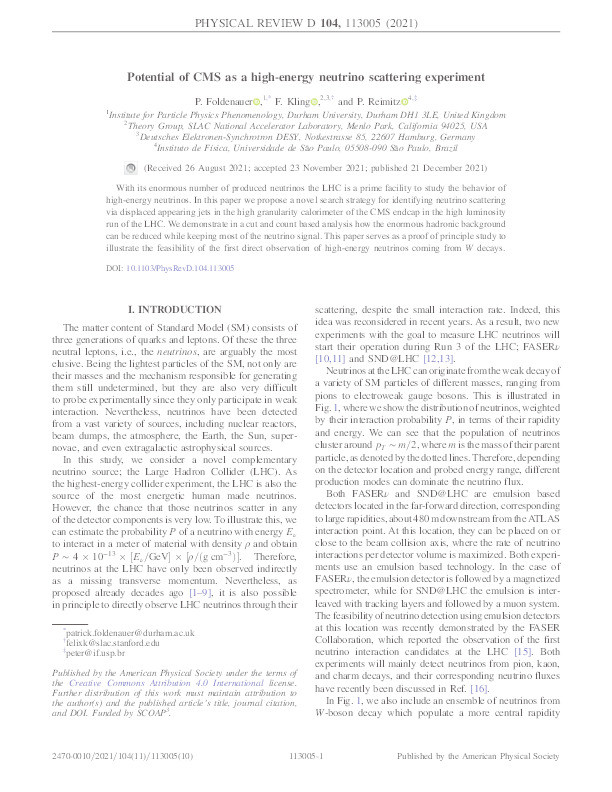 Potential of CMS as a high-energy neutrino scattering experiment Thumbnail