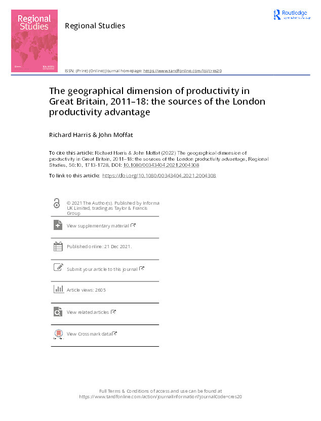 The geographical dimension of productivity in Great Britain, 2011–18: the sources of the London productivity advantage Thumbnail