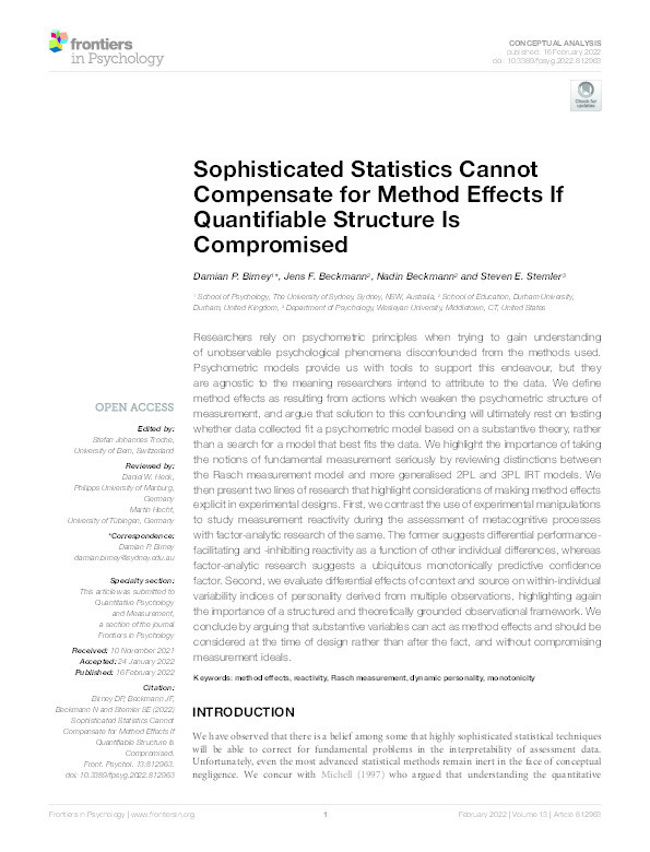 Sophisticated statistics cannot compensate for method effects if quantifiable structure is compromised Thumbnail