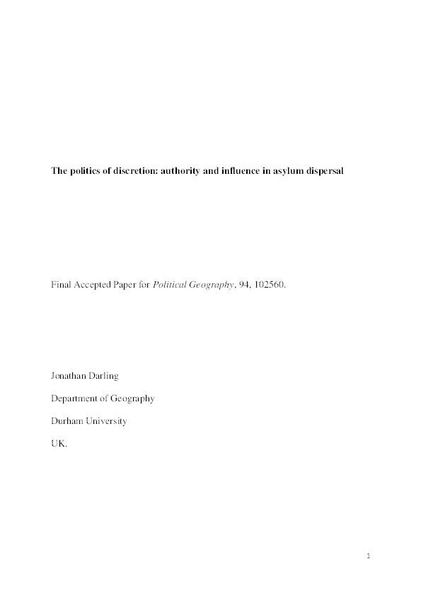 The politics of discretion: authority and influence in asylum dispersal Thumbnail