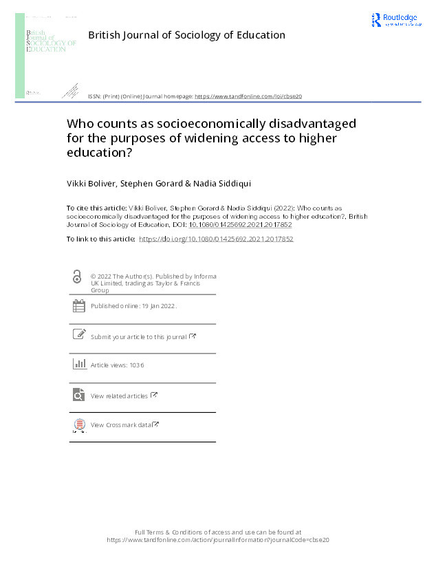 Who counts as socioeconomically disadvantaged for the purposes of widening access to higher education? Thumbnail