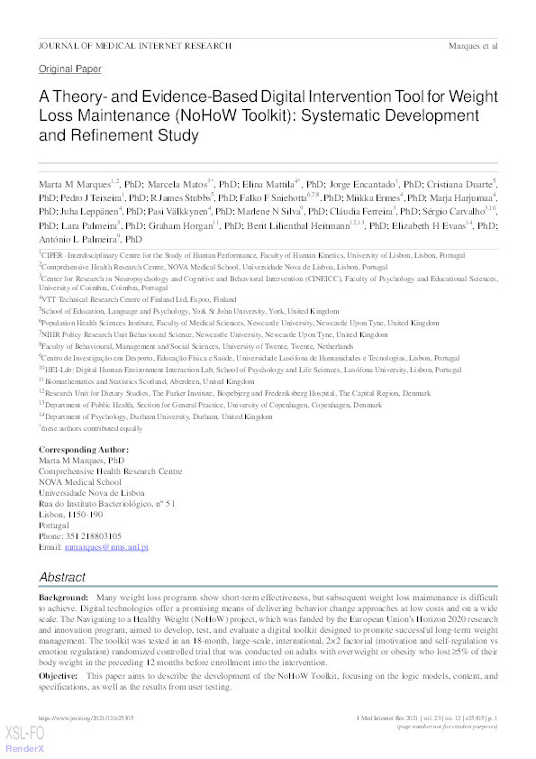A Theory- and Evidence-Based Digital Intervention Tool for Weight Loss Maintenance (NoHoW Toolkit): Systematic Development and Refinement Study Thumbnail