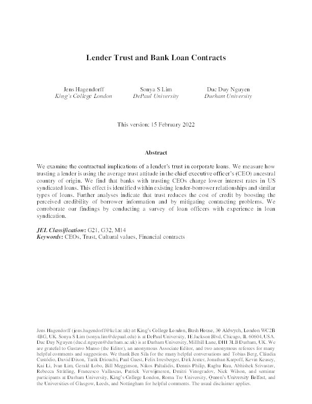Lender Trust and Bank Loan Contracts Thumbnail