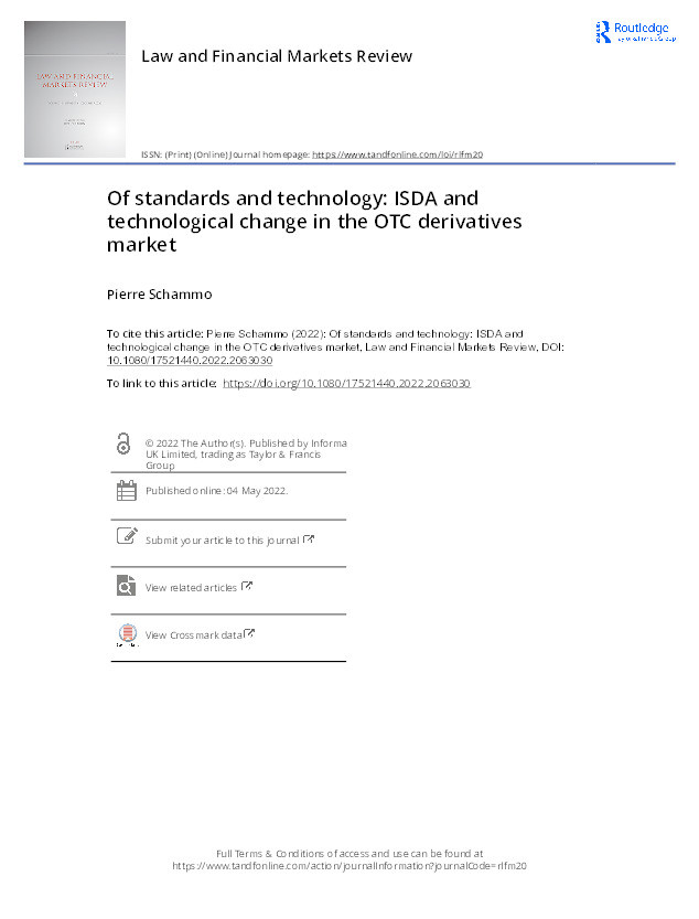 Of standards and technology: ISDA and technological change in the OTC derivatives market Thumbnail