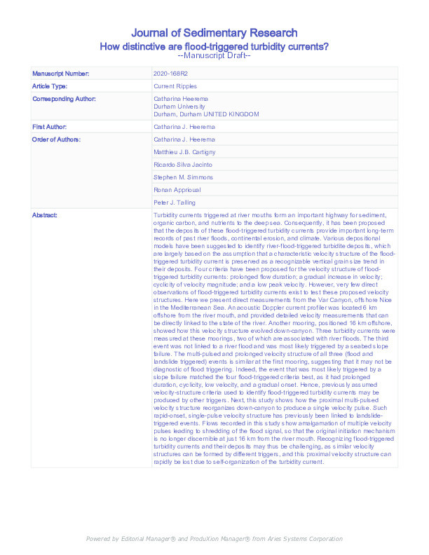 How distinctive are flood-triggered turbidity currents? Thumbnail