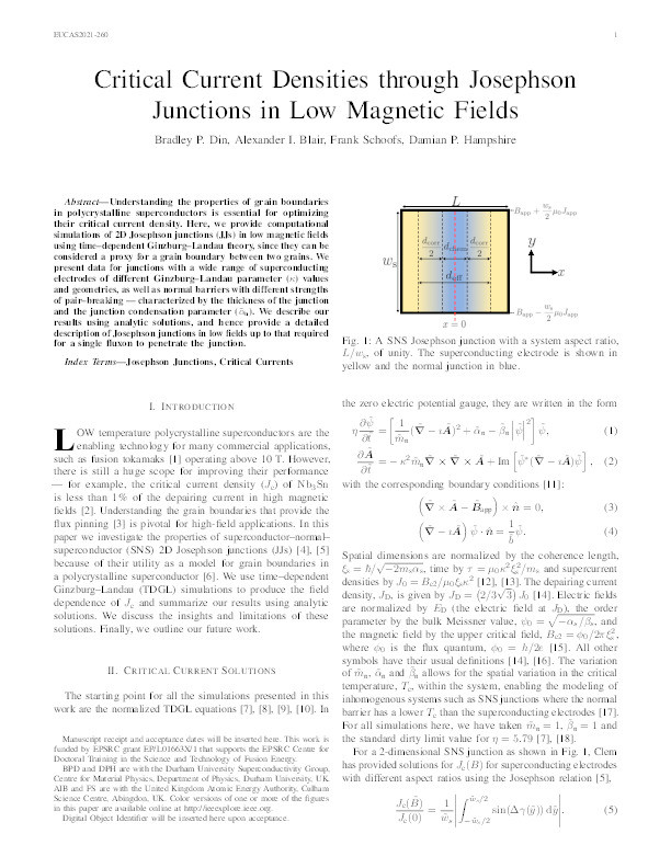 Critical Current Densities through Josephson Junctions in Low Magnetic Fields Thumbnail