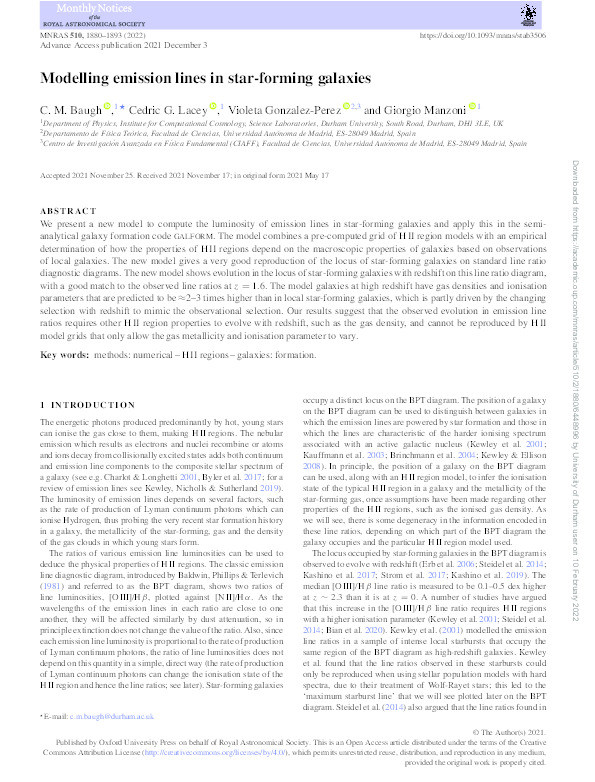 Modelling emission lines in star-forming galaxies Thumbnail