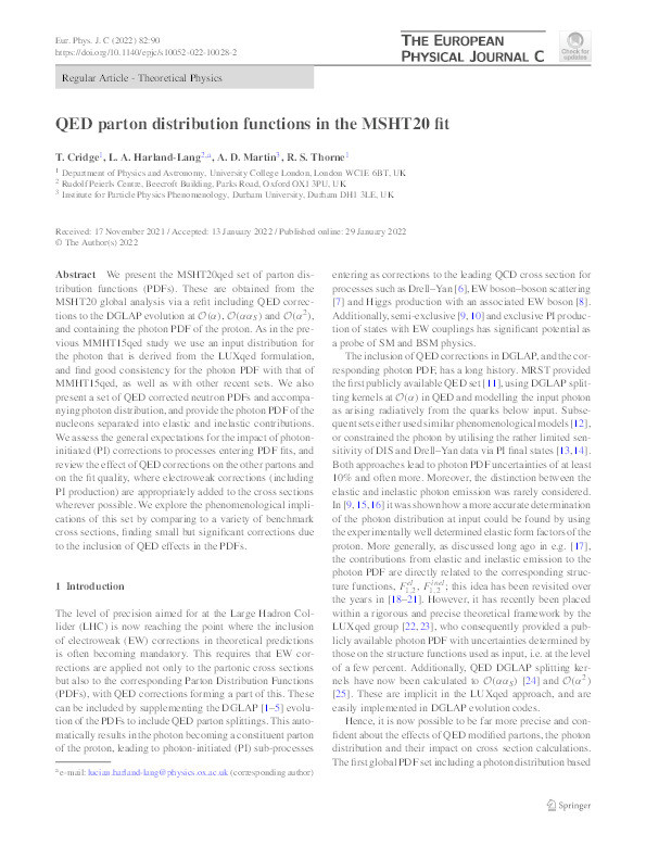 QED parton distribution functions in the MSHT20 fit Thumbnail