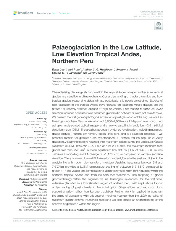 Palaeoglaciation in the low latitude, low elevation tropical Andes, northern Peru Thumbnail