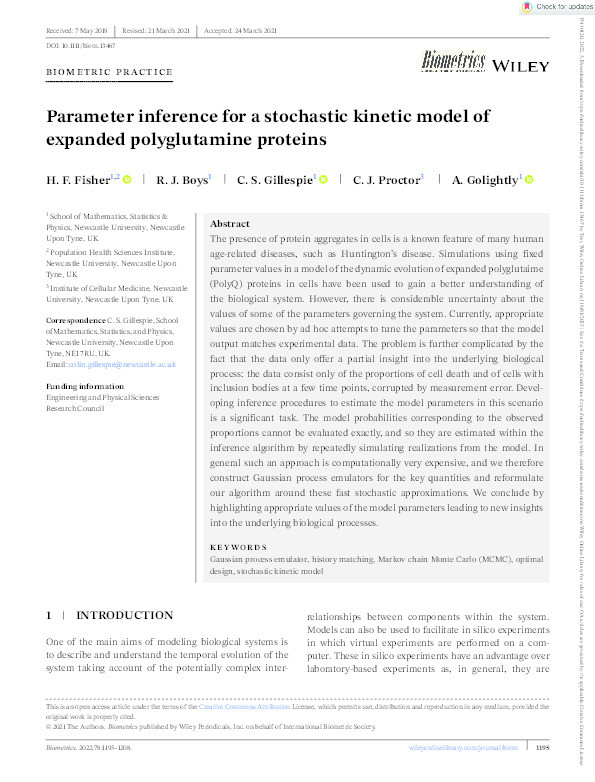Parameter inference for a stochastic kinetic model of expanded polyglutamine proteins Thumbnail