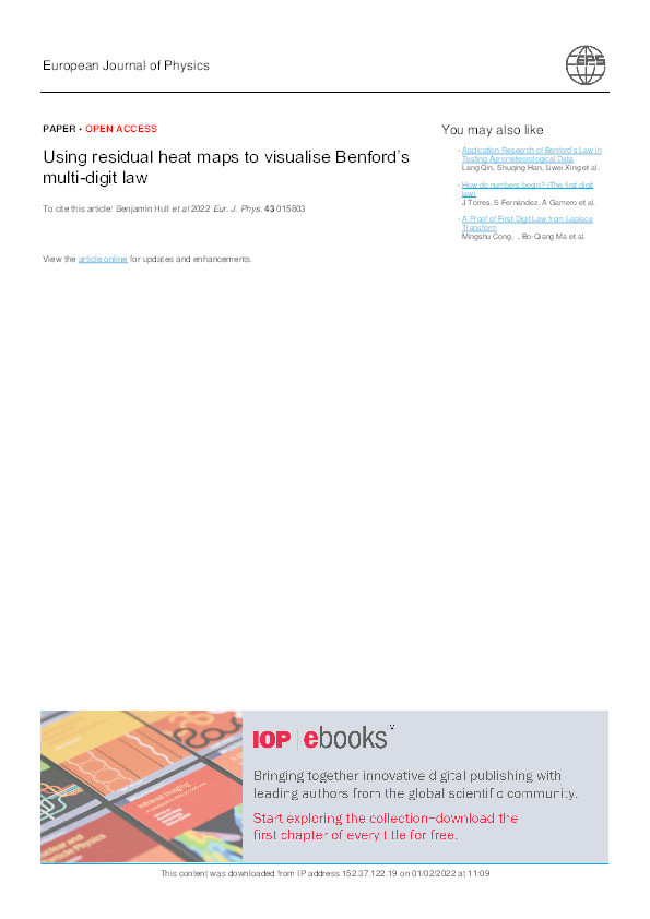 Using residual heat maps to visualise Benford’s multi-digit law Thumbnail