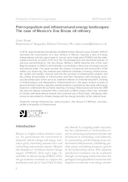 Petro-populism and infrastructural energy landscapes: The case of Mexico’s Dos Bocas Refinery Thumbnail