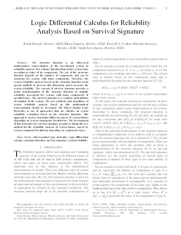 Logic Differential Calculus for Reliability Analysis Based on Survival Signature Thumbnail