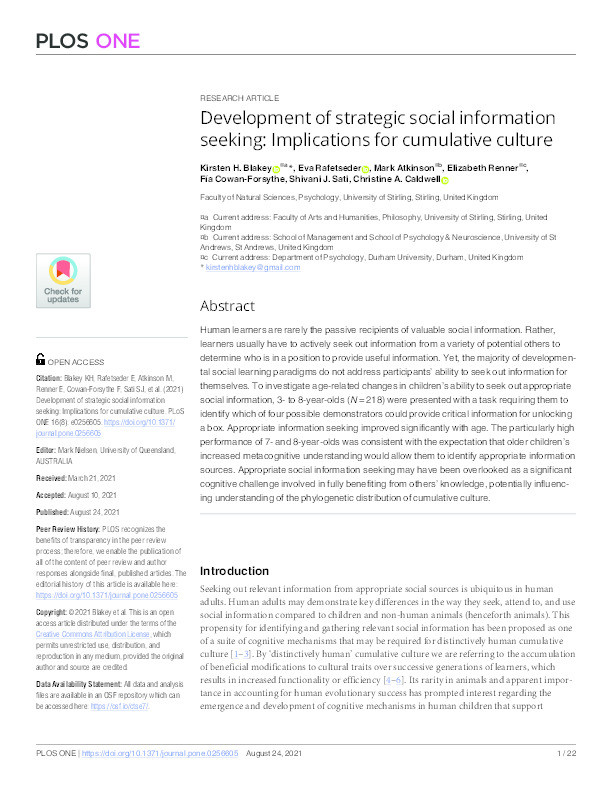Development of strategic social information seeking: Implications for cumulative culture Thumbnail