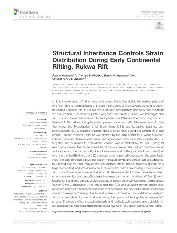 Structural Inheritance Controls Strain Distribution During Early Continental Rifting, Rukwa Rift Thumbnail