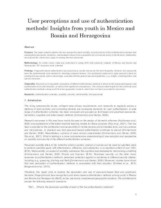 User perceptions and use of authentication methods: Insights from youth in Mexico and Bosnia and Herzegovina Thumbnail
