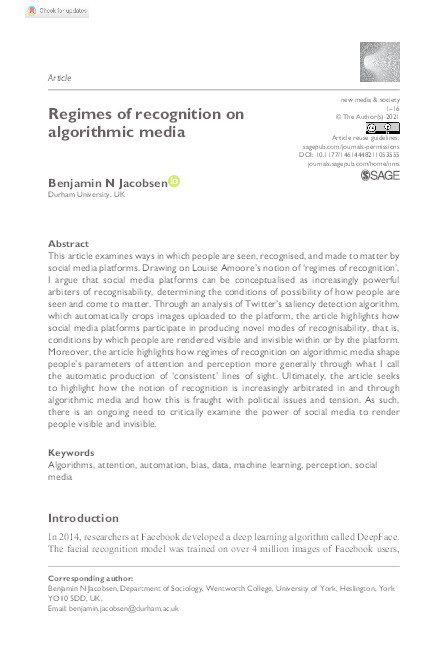 Regimes of recognition on algorithmic media Thumbnail