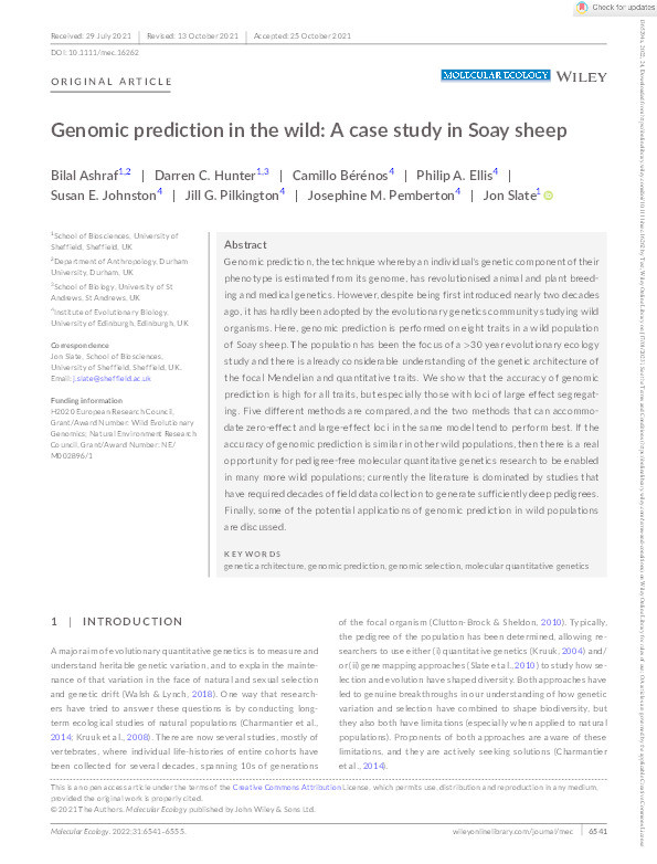 Genomic prediction in the wild: A case study in Soay sheep Thumbnail