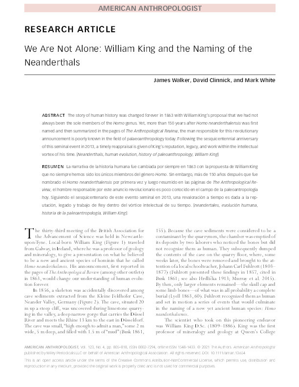 We Are Not Alone: William King and the Naming of the Neanderthals Thumbnail