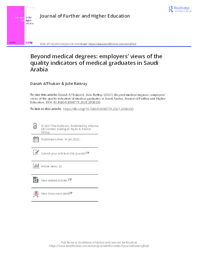 Beyond medical degrees: employers’ views of the quality indicators of medical graduates in Saudi Arabia Thumbnail