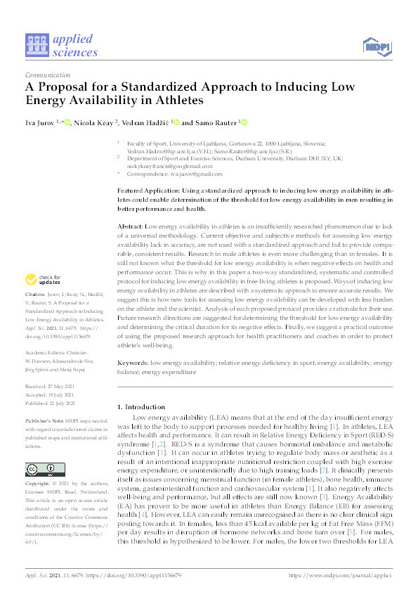 A Proposal for a Standardized Approach to Inducing Low Energy Availability in Athletes Thumbnail