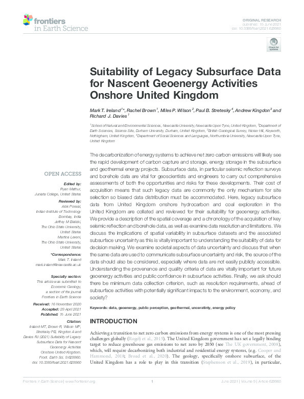 Suitability of Legacy Subsurface Data for Nascent Geoenergy Activities Onshore United Kingdom Thumbnail