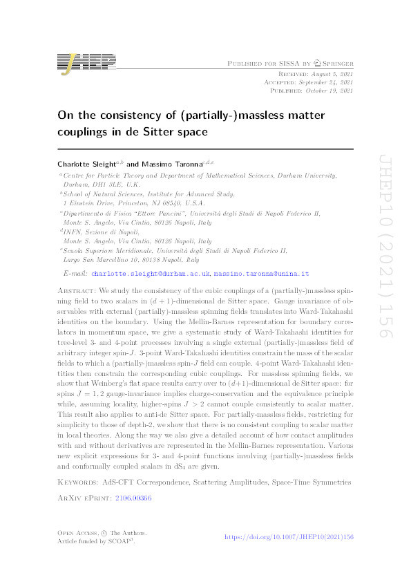 On the consistency of (partially-)massless matter couplings in de Sitter space Thumbnail