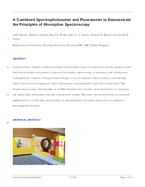 A Combined Spectrophotometer and Fluorometer to Demonstrate the Principles of Absorption Spectroscopy Thumbnail