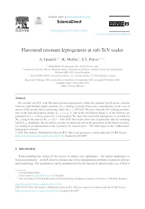 Flavoured resonant leptogenesis at sub-TeV scales Thumbnail