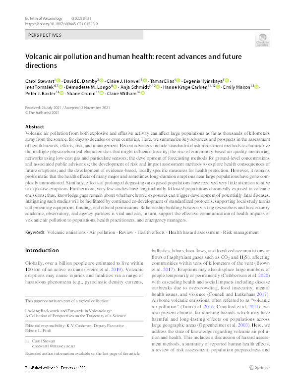 Volcanic air pollution and human health: recent advances and future directions Thumbnail