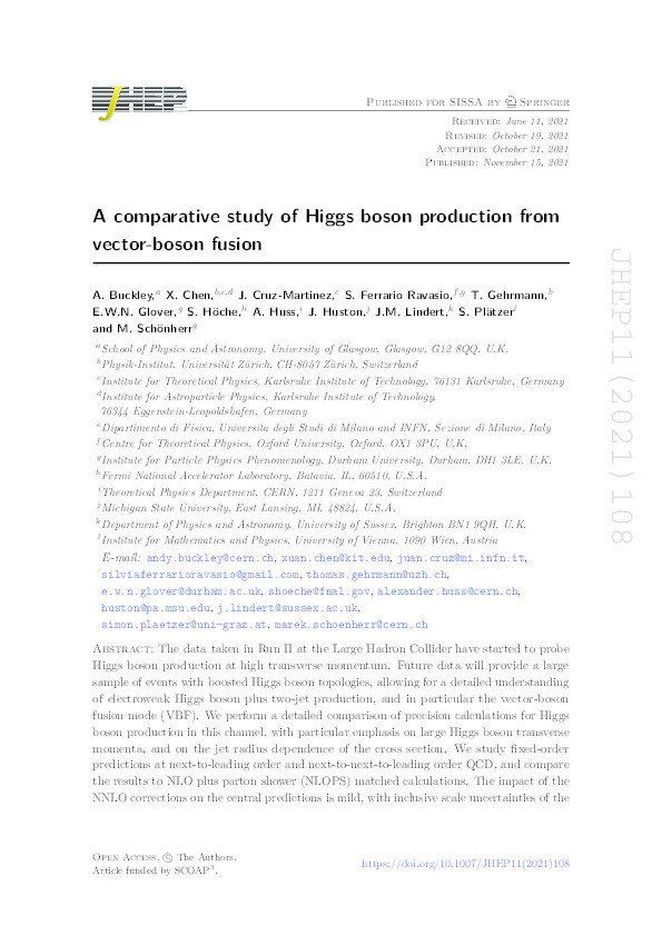 A comparative study of Higgs boson production from vector-boson fusion Thumbnail