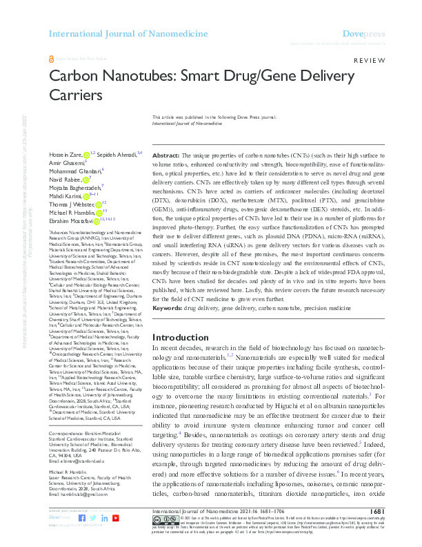 Carbon Nanotubes: Smart Drug/Gene Delivery Carriers [Corrigendum] Thumbnail